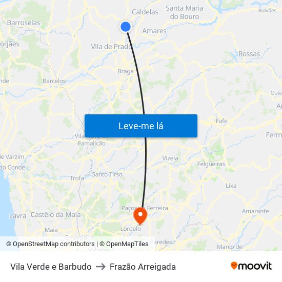 Vila Verde e Barbudo to Frazão Arreigada map