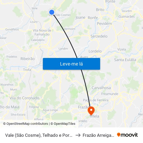 Vale (São Cosme), Telhado e Portela to Frazão Arreigada map