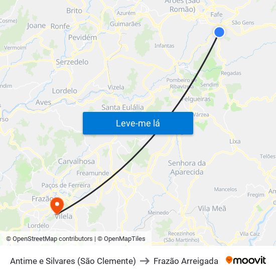 Antime e Silvares (São Clemente) to Frazão Arreigada map