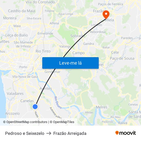 Pedroso e Seixezelo to Frazão Arreigada map
