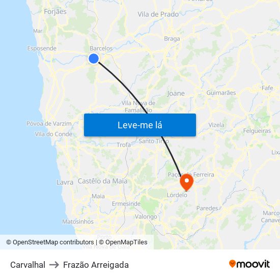 Carvalhal to Frazão Arreigada map