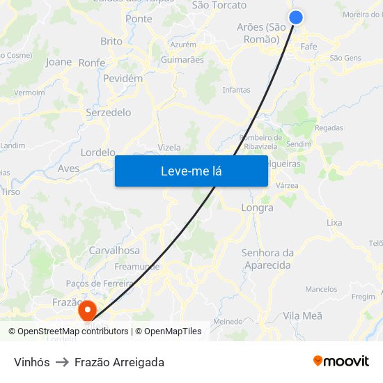 Vinhós to Frazão Arreigada map