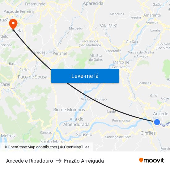 Ancede e Ribadouro to Frazão Arreigada map