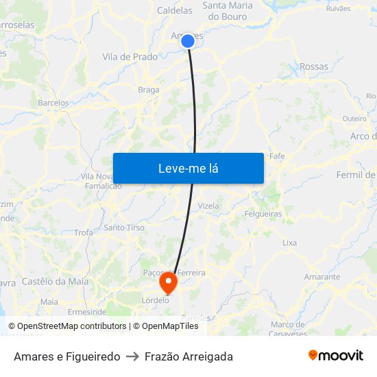 Amares e Figueiredo to Frazão Arreigada map