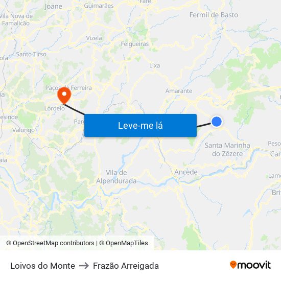 Loivos do Monte to Frazão Arreigada map