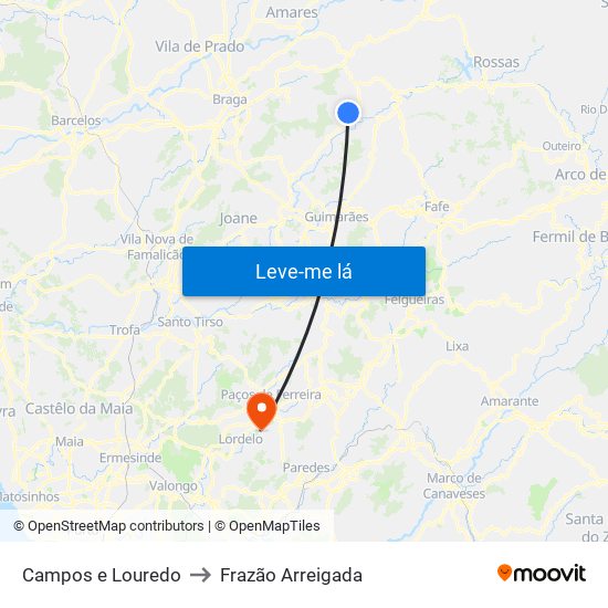 Campos e Louredo to Frazão Arreigada map