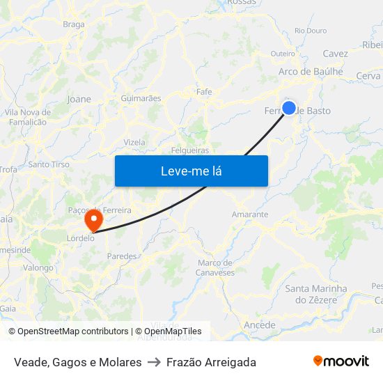 Veade, Gagos e Molares to Frazão Arreigada map