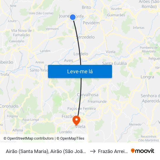 Airão (Santa Maria), Airão (São João) e Vermil to Frazão Arreigada map