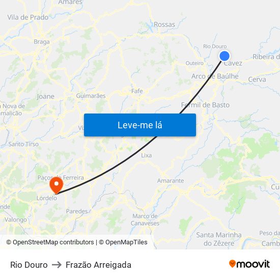 Rio Douro to Frazão Arreigada map