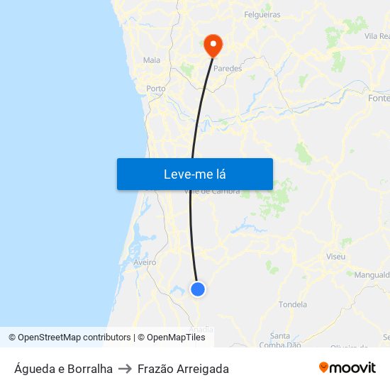 Águeda e Borralha to Frazão Arreigada map