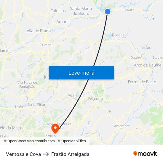 Ventosa e Cova to Frazão Arreigada map