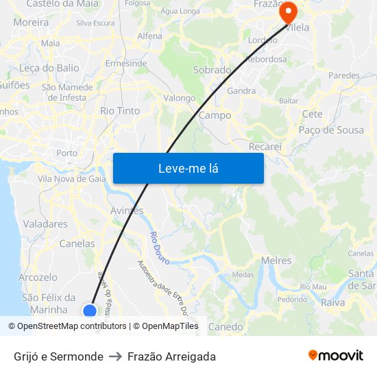 Grijó e Sermonde to Frazão Arreigada map