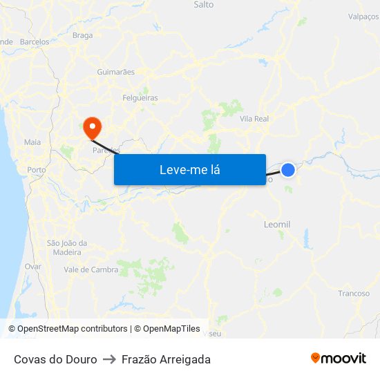 Covas do Douro to Frazão Arreigada map