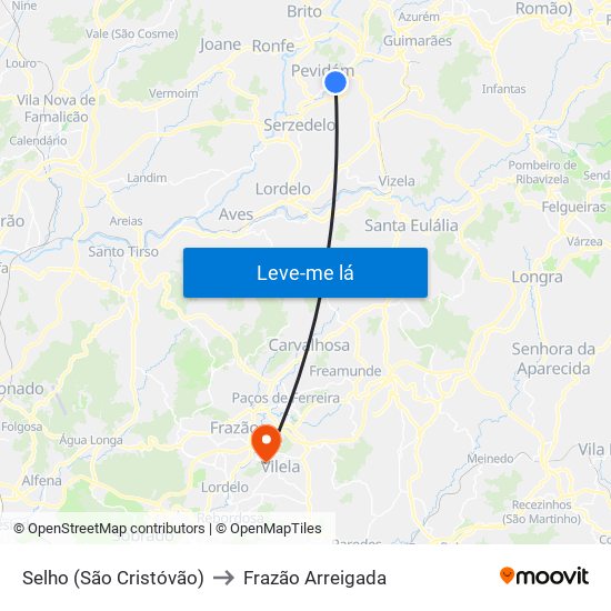 Selho (São Cristóvão) to Frazão Arreigada map