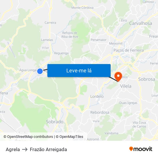 Agrela to Frazão Arreigada map