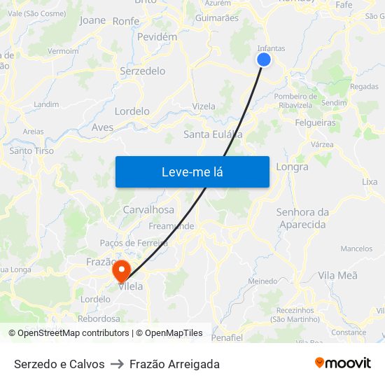 Serzedo e Calvos to Frazão Arreigada map