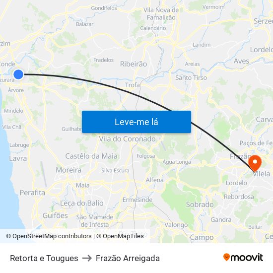 Retorta e Tougues to Frazão Arreigada map