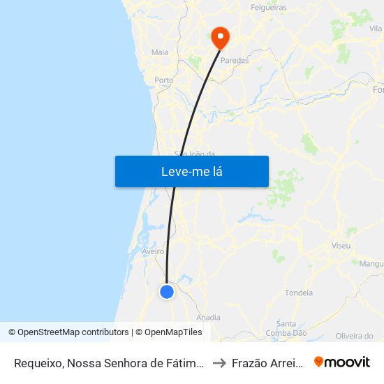 Requeixo, Nossa Senhora de Fátima e Nariz to Frazão Arreigada map