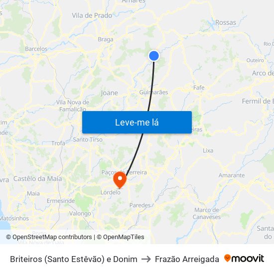 Briteiros (Santo Estêvão) e Donim to Frazão Arreigada map