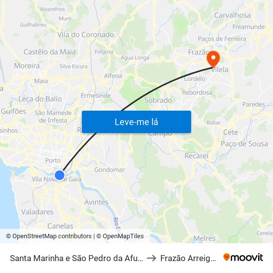 Santa Marinha e São Pedro da Afurada to Frazão Arreigada map