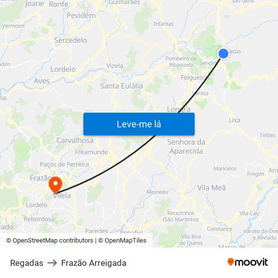 Regadas to Frazão Arreigada map