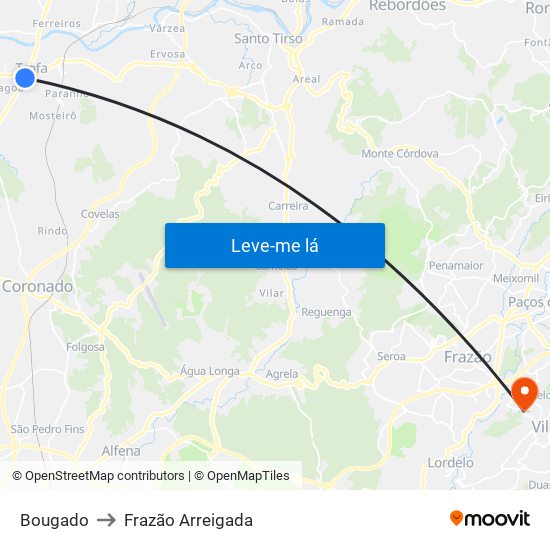 Bougado to Frazão Arreigada map