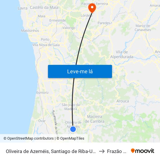 Oliveira de Azeméis, Santiago de Riba-Ul, Ul, Macinhata da Seixa e Madail to Frazão Arreigada map