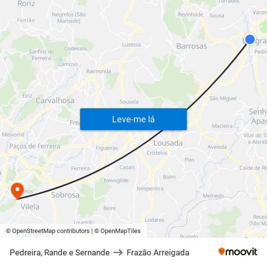 Pedreira, Rande e Sernande to Frazão Arreigada map