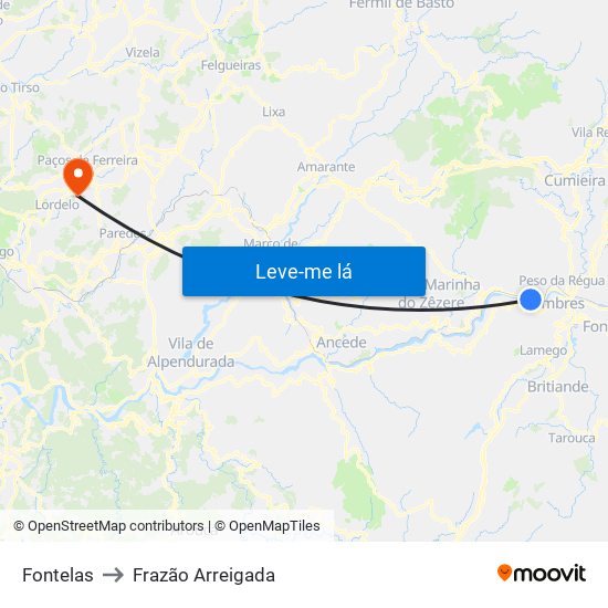 Fontelas to Frazão Arreigada map