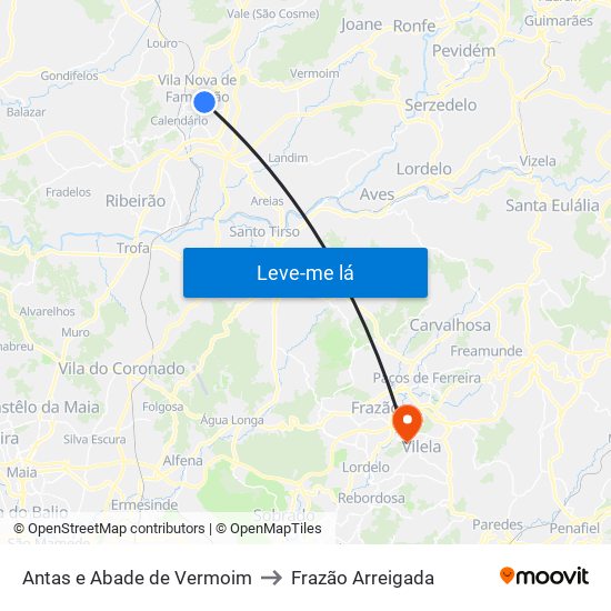 Antas e Abade de Vermoim to Frazão Arreigada map