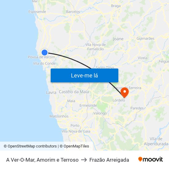 A Ver-O-Mar, Amorim e Terroso to Frazão Arreigada map