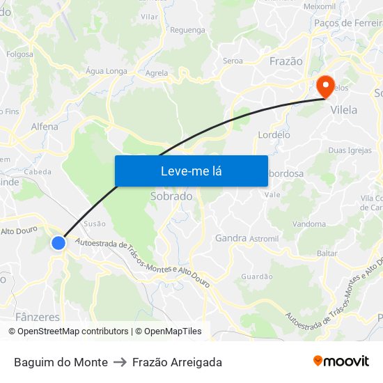 Baguim do Monte to Frazão Arreigada map