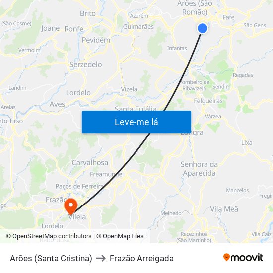 Arões (Santa Cristina) to Frazão Arreigada map