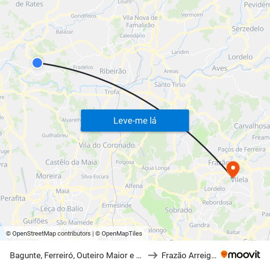 Bagunte, Ferreiró, Outeiro Maior e Parada to Frazão Arreigada map