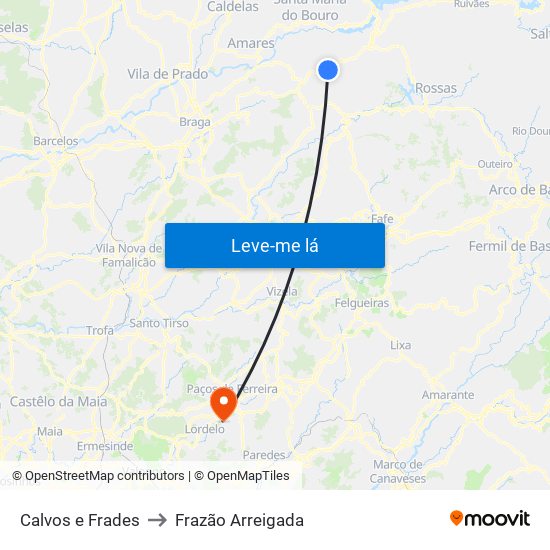 Calvos e Frades to Frazão Arreigada map