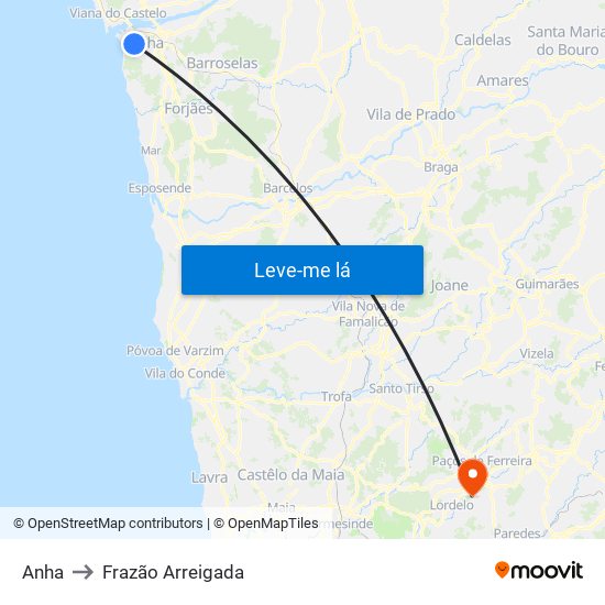 Anha to Frazão Arreigada map