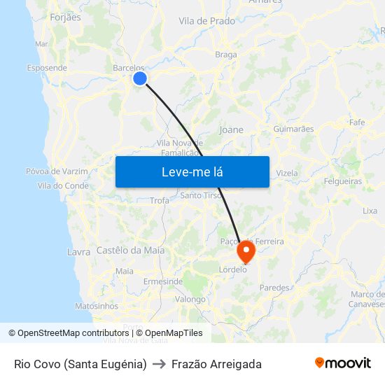 Rio Covo (Santa Eugénia) to Frazão Arreigada map