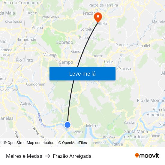 Melres e Medas to Frazão Arreigada map