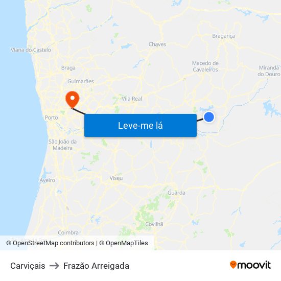 Carviçais to Frazão Arreigada map