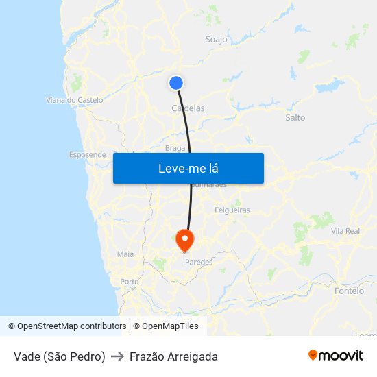 Vade (São Pedro) to Frazão Arreigada map