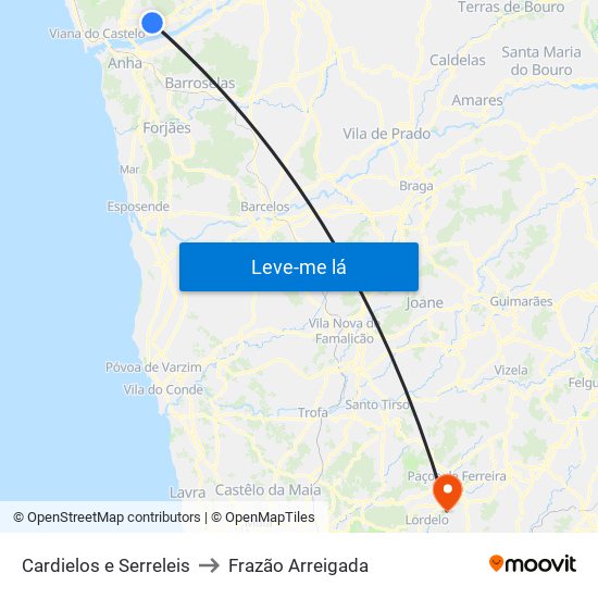 Cardielos e Serreleis to Frazão Arreigada map