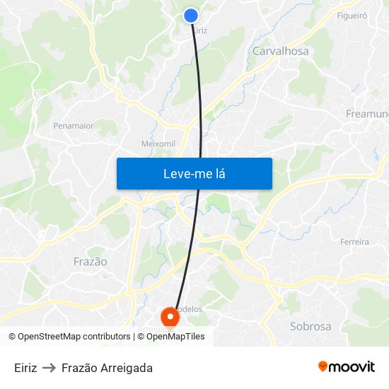 Eiriz to Frazão Arreigada map