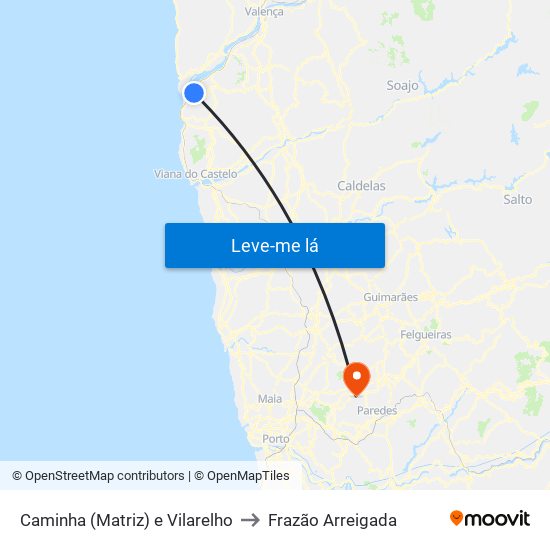 Caminha (Matriz) e Vilarelho to Frazão Arreigada map