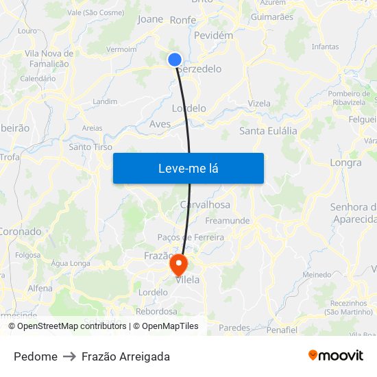 Pedome to Frazão Arreigada map