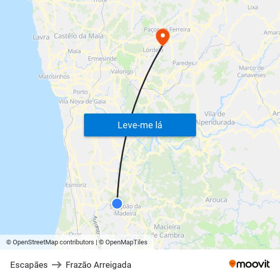 Escapães to Frazão Arreigada map