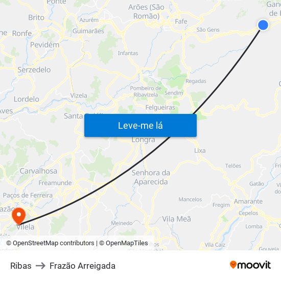 Ribas to Frazão Arreigada map