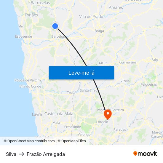 Silva to Frazão Arreigada map