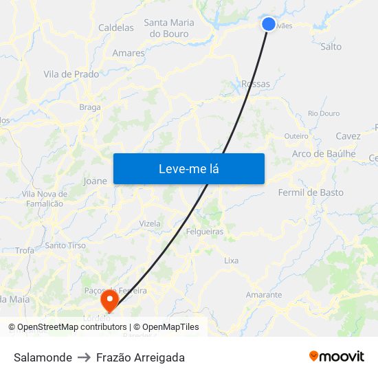 Salamonde to Frazão Arreigada map