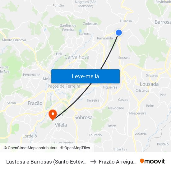 Lustosa e Barrosas (Santo Estêvão) to Frazão Arreigada map