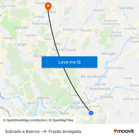 Sobrado e Bairros to Frazão Arreigada map